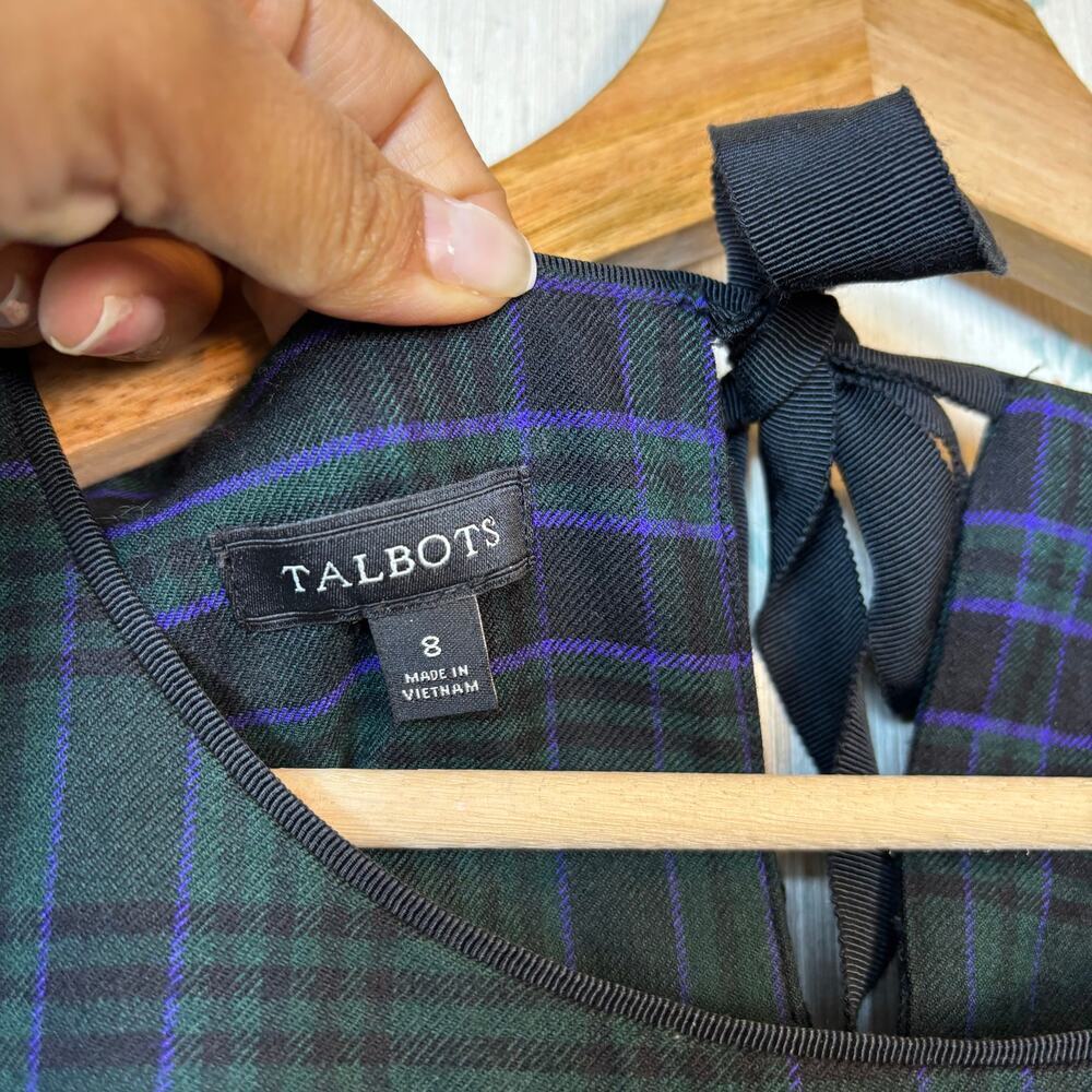 Talbots Sleeveless Fit and Flare Plaid Tartan Dress Size 8 Wool Blend Preppy - Picture 6 of 8